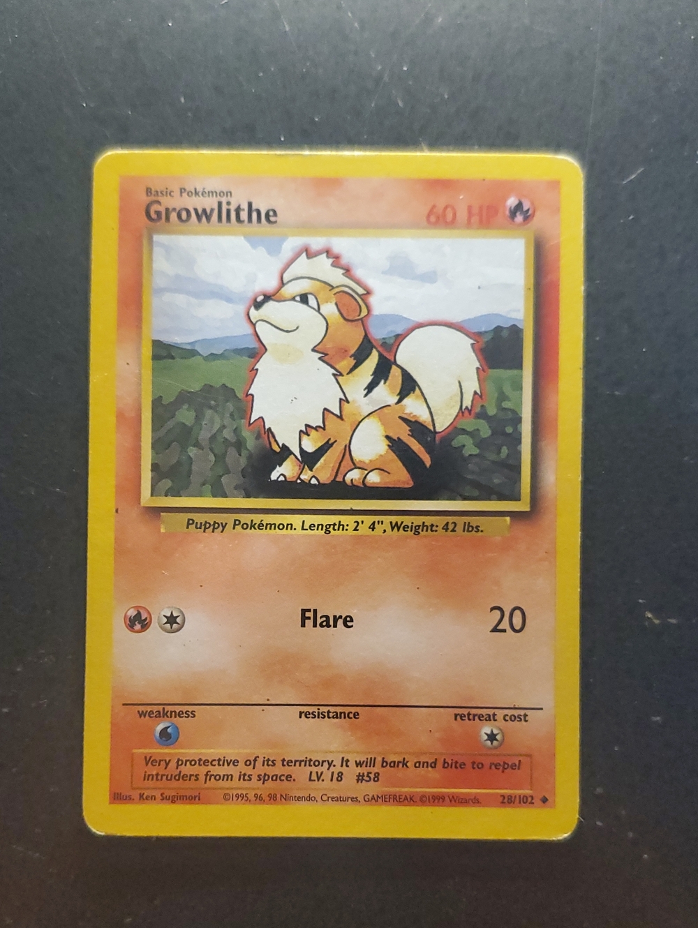 Pokemon Growlithe Card - Yellow, Orange, White